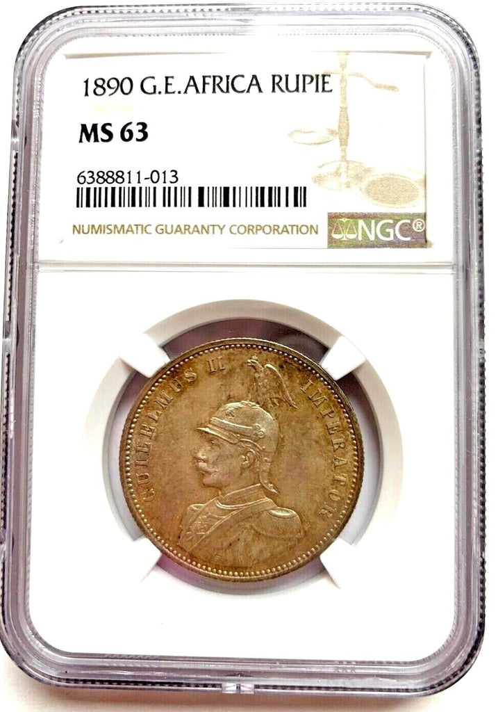 German East Africa 1890 Silver Coin 1 Rupie Emperor Wilhelm II NGC MS63