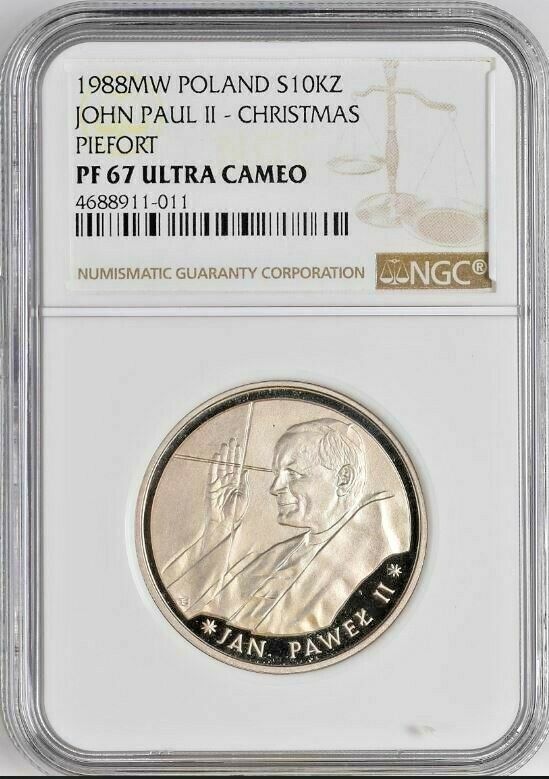 1988 Poland Silver 10,000 Zloty Pope John Paul II Christmas NGC PF67 Low Mintage