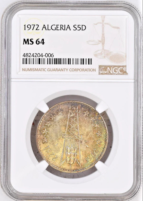 Algeria 1972 Silver 5 Dinars FAO 10th Anniversary of Independence NGC MS62