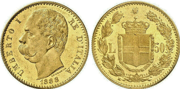 Very Rare 1888 Italy Gold Coin 50 Lire NGC MS62 King Umberto I Mintage-2,125 Rom