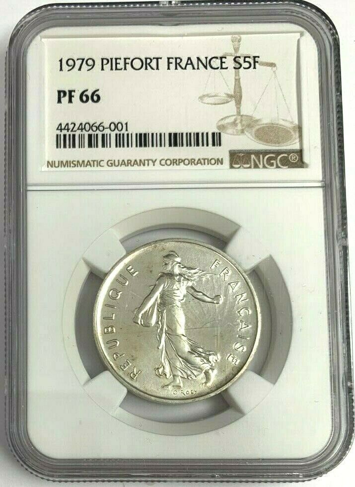 1979 France Proof Silver Coin 5 Francs Piedfort NGC PF66 Mintage-600