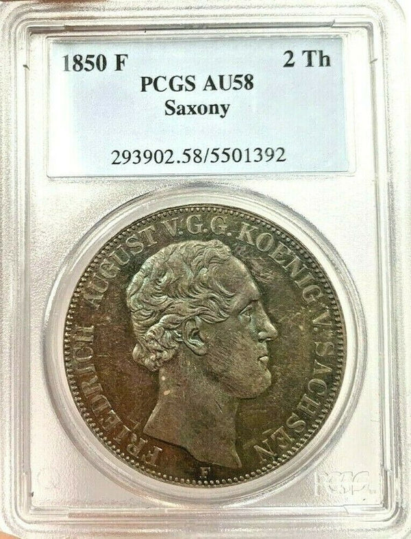 Germany 1850 Saxony Silver 2 Thalers 3½ Gulden Friedrich August II PCGS AU58