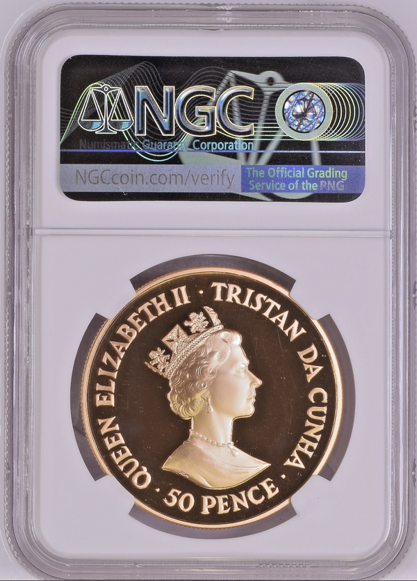 Tristan da Cunha 1999 Gold 50 Pence Winston Churchill NGC PF70 Minage-125