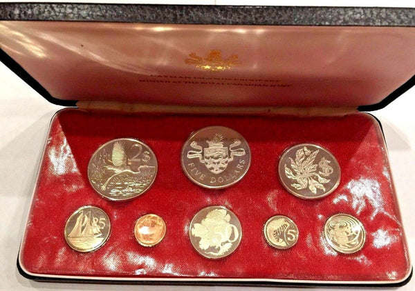 Cayman Islands 1974 Set 8 Proof Coins 4 Silver minted in Canada Box