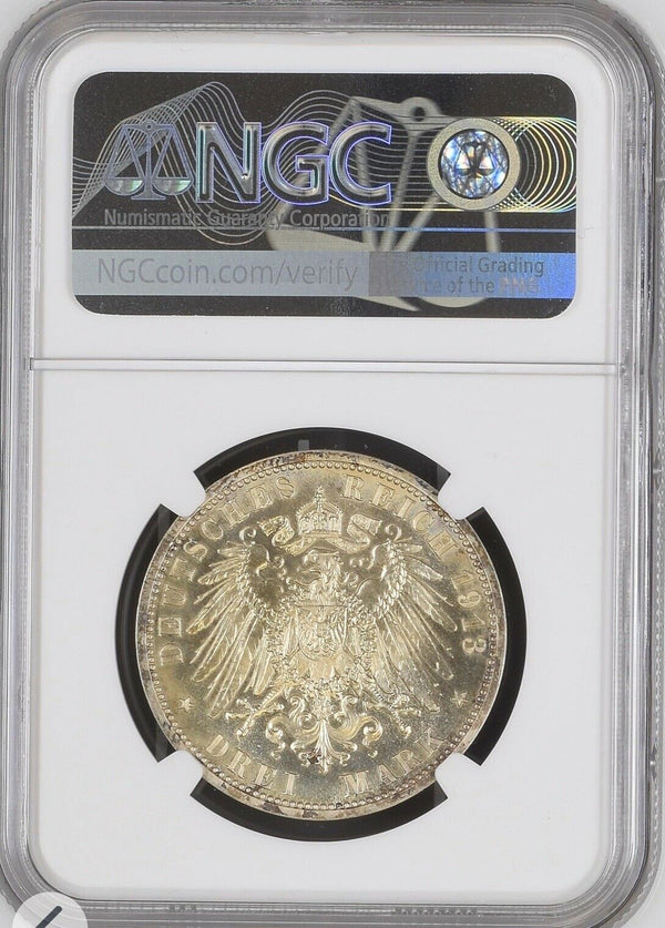 German States Prussia 1913 Silver 3 Mark Reichsmark Wilhelm II NGC PF65+ Jubilee