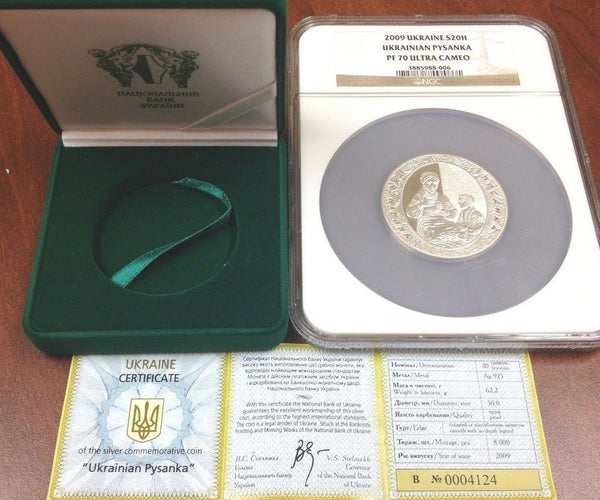 Ukraine 2009 Silver 20 Hryven 2oz Ukrainian Pysanka NGC PF70 Box COA