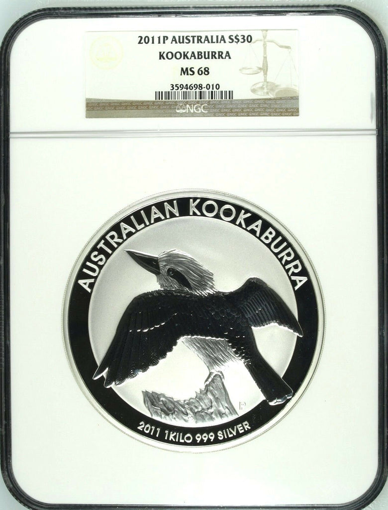 Australia 2011 P Silver 30 Dollars 1 kilo kg Kookaburra Bird NGC MS68