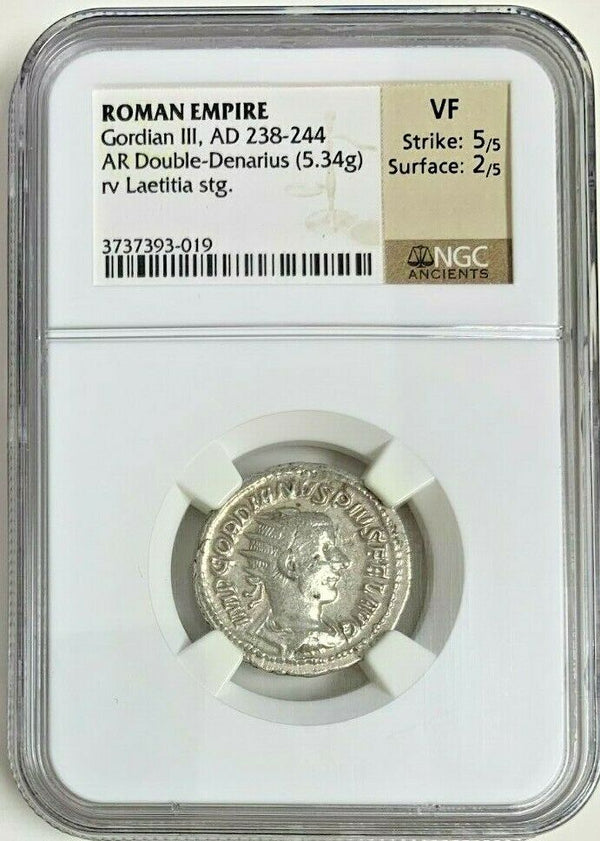 Roman Empire Gordian III AD238-244 Double Denarius Laetitia standing NGC VF