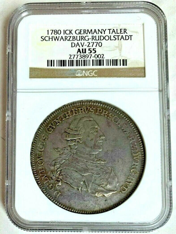 Germany 1780 ICK Silver Taler Schwarzburg Rudolstadt NGC AU55 Marriage of Prince