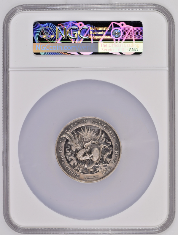 Rare Swiss 1896 Silver Shooting Medal NGC MS63 Geneva R-691b Mintage<250