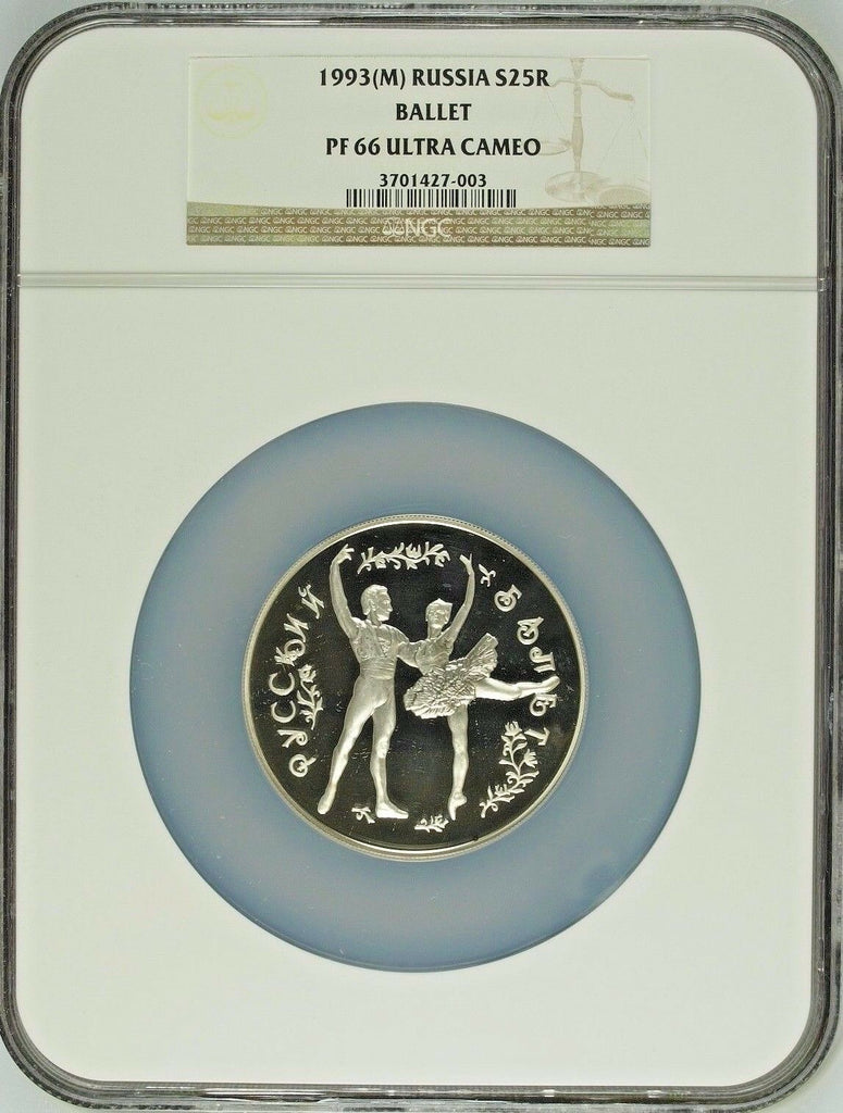 RUSSIA 1993 Silver 5oz Coin 25 Roubles Ballet Couple Proof Ballerina NGC PF66