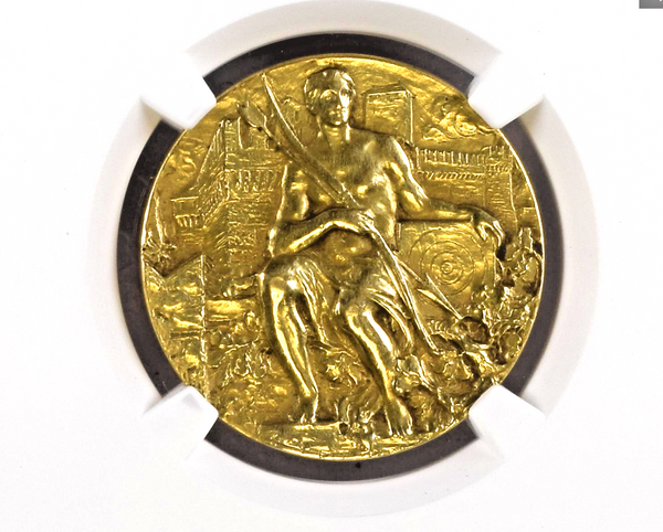 Swiss 1912 Gold Shooting Medal Ticino Bellinzona R-1449a NGC AU58 Extremely Rare