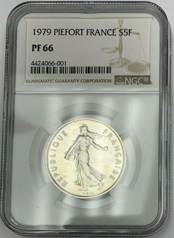 1979 France Proof Silver Coin 5 Francs Piedfort NGC PF66 Mintage-600