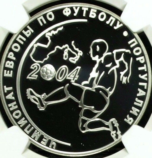 Russia 2004 Silver 3 Roubles Championship Soccer Football Portugal NGC PF69