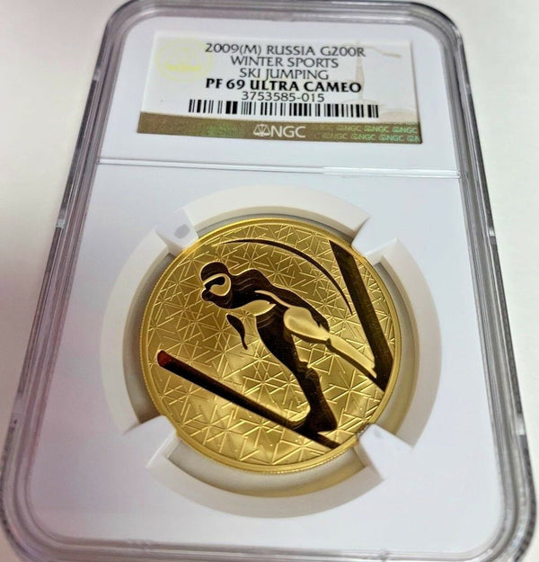 Russia 2009 M Gold 200 Roubles 1oz Winter Sport Ski Jumping NGC PF69 Mintage-500