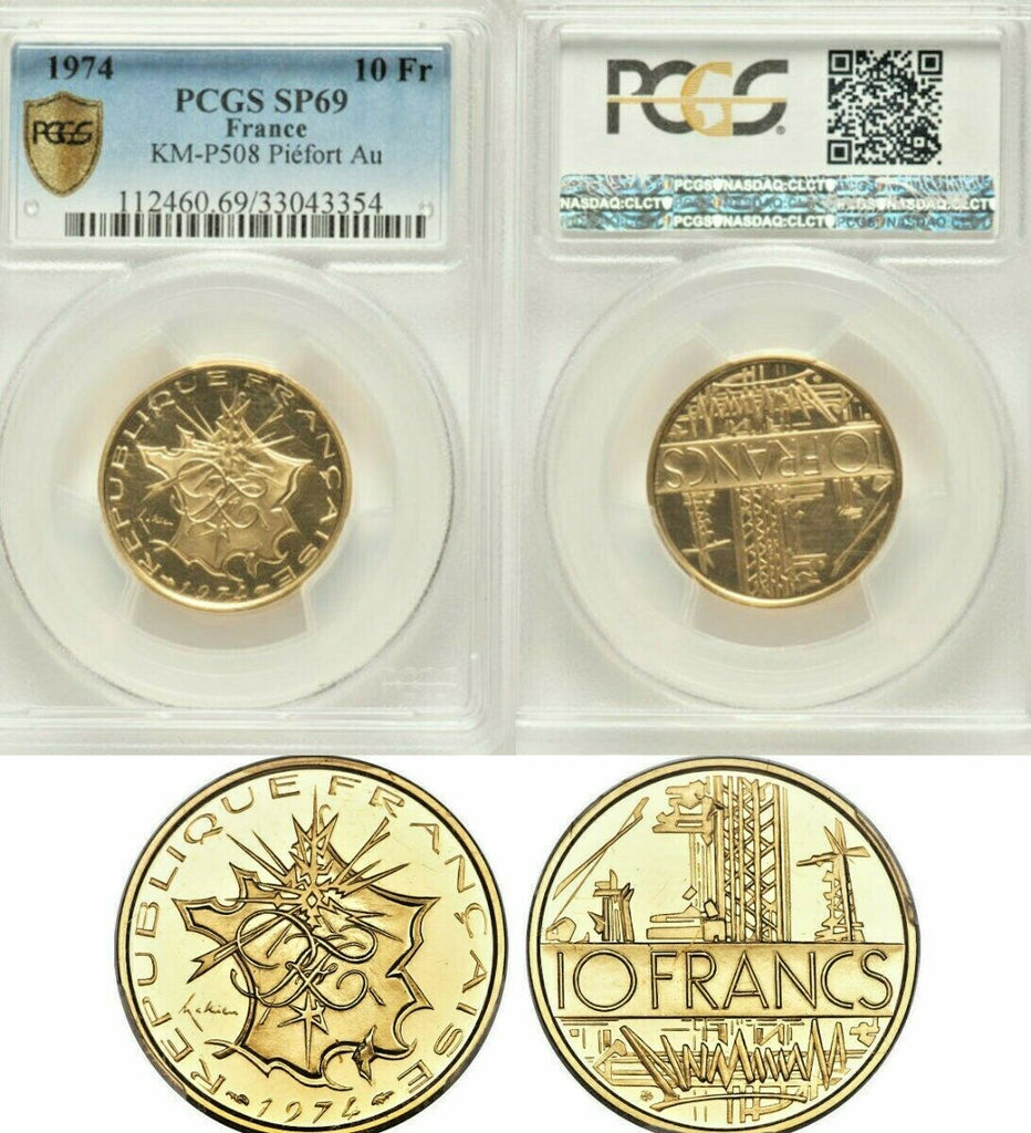 France 1974 Specimen Gold Proof 10 Francs Piefort Paris PCGS SP69 Mintage-172
