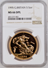 Great Britain 1995 Gold 5 Pounds Sovereign Elizabeth II NGC MS66 Mintage-1000