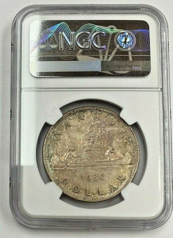 1936 Silver $1 Canada King George V Dollar Voyageur NGC MS63+