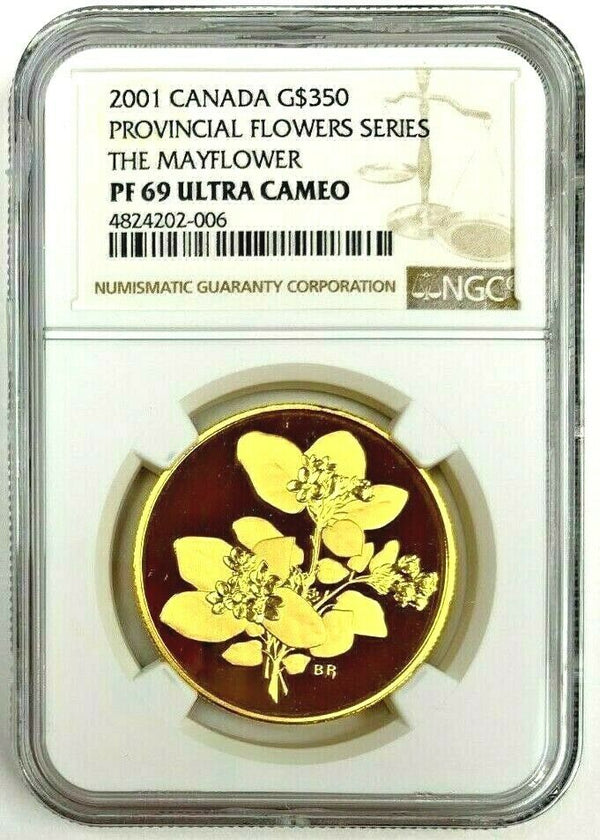 Canada 2001 Gold $350 Provincial Flowers Series Mayflower NGC PF69 Low Mintage