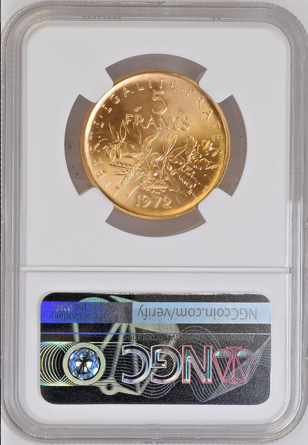 France 1972 Gold Proof 5 Francs Piefort Paris Semeuse NGC PF69 Mintage-200
