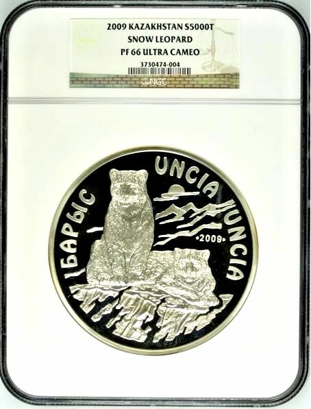Kazakhstan 2009 Silver Coin 5000 Tenge 1 kilo kg Snow Leopard Барыс NGC PF66