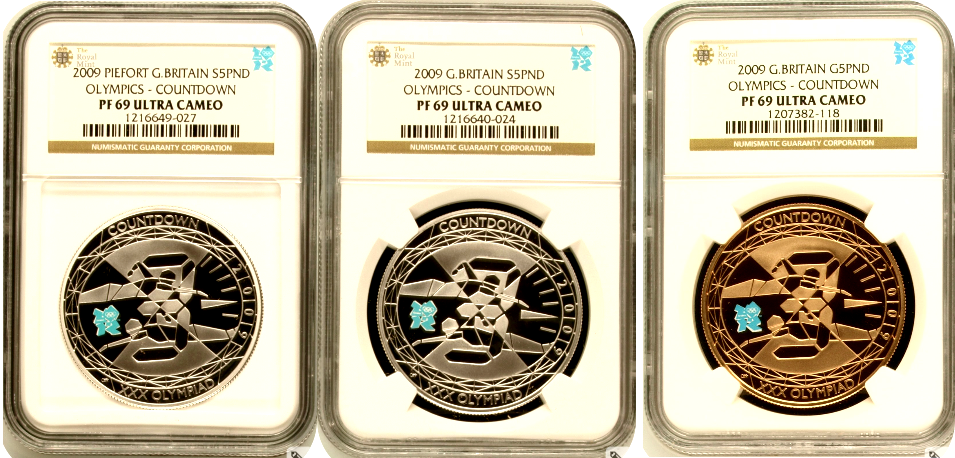 2009 Great Britain 3 Gold Silver £5 XXX Olympics Countdown 2012 London NGC PF69