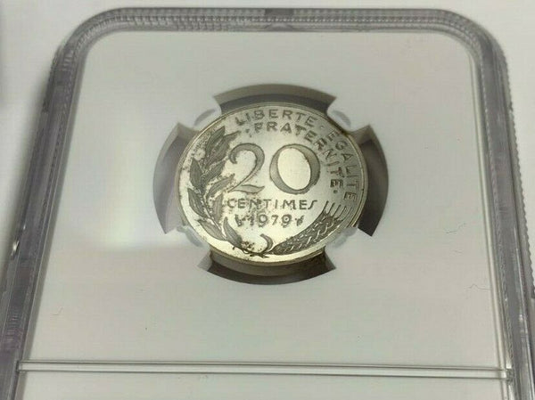 1979 France Proof Silver Coin 20 Centimes Piedfort NGC PF63 Mintage-600