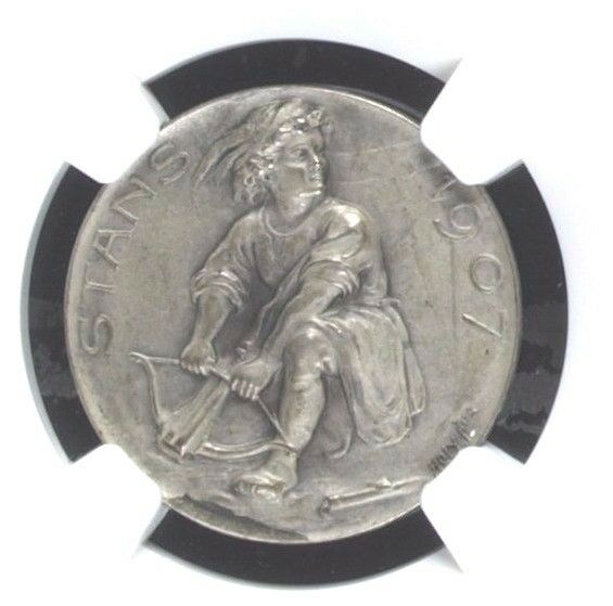Swiss 1907 Shooting Medal Nidwalden Stans R-1032a NGC MS65 Archer Mintage-520