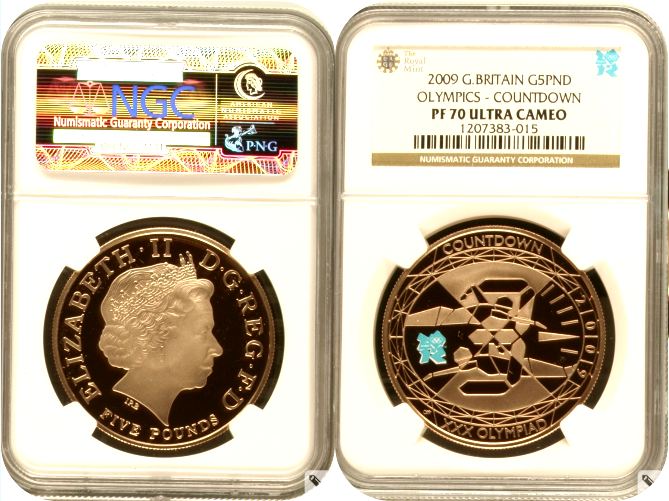 2009 Great Britain Gold £5 XXX Olympics Countdown 2012 London NGC PF70 Top Pop