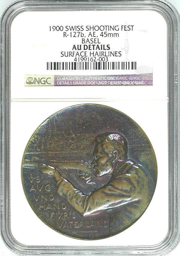 Rare Swiss 1900 Bronze Shooting Festival Medal Basel R-127b 45mm NGC