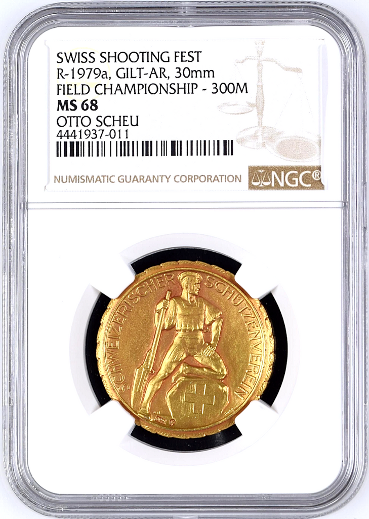 Swiss Gilt Shooting Medal R-1979a NGC MS68 Field Championship-300m