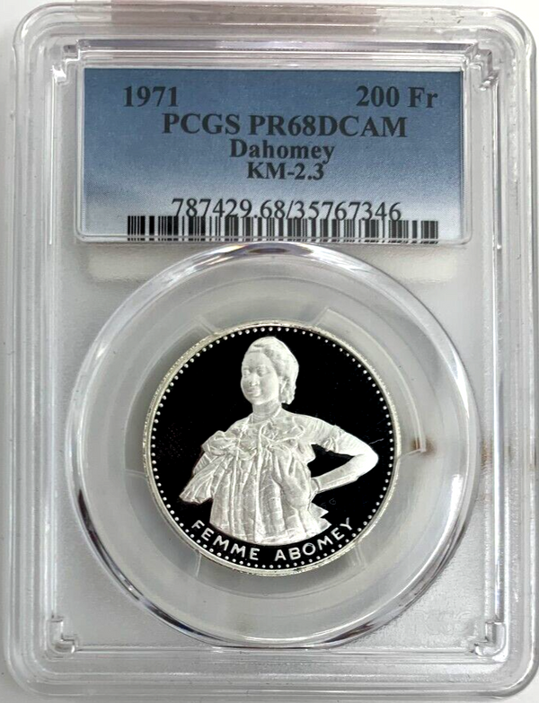 1971 Dahomey Silver 200 Francs PCGS PF68 10th Independence Abomey Woman