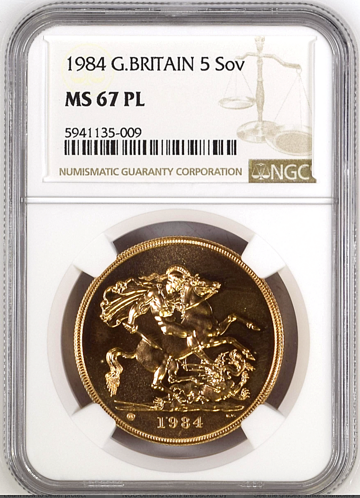 Great Britain 1984 Gold 5 Pounds Sovereign Elizabeth II NGC MS67