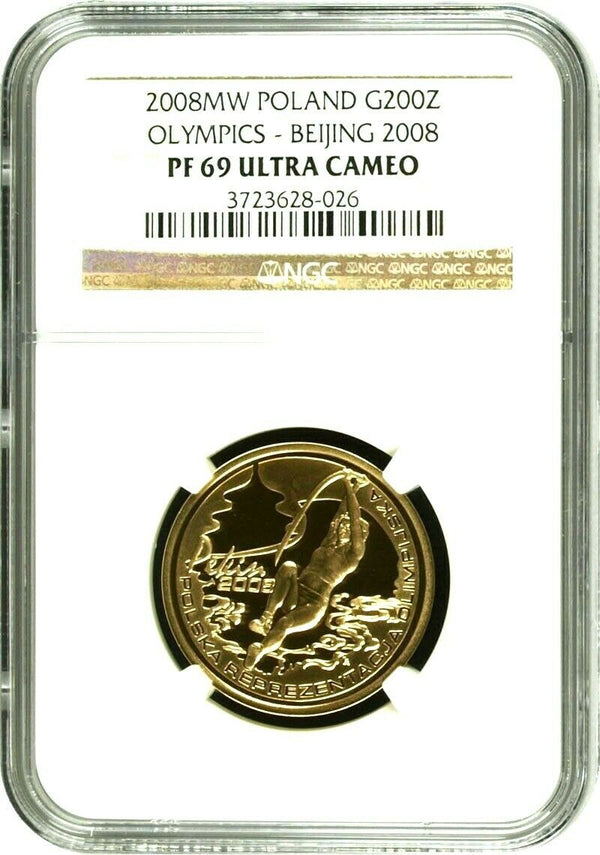 2008 Poland Gold Coin 200 Zloty 29th Olympic Game in Beijing NGC PF69 Box COA