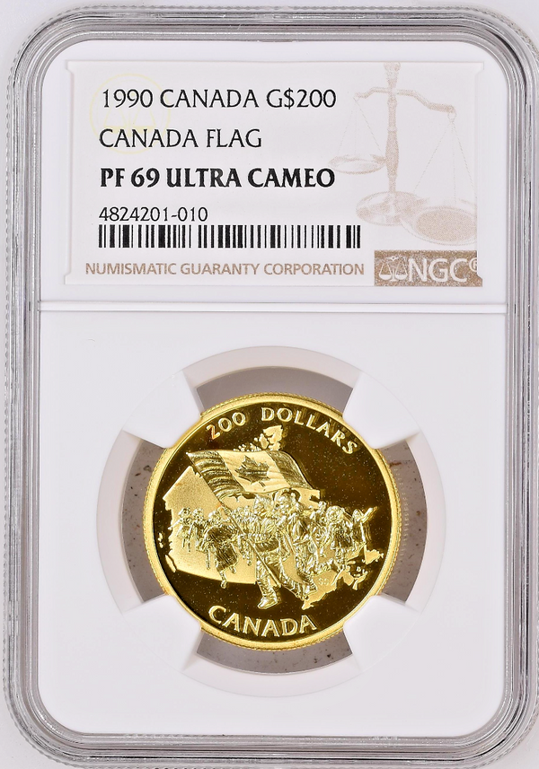 1990 Canada Gold Proof Coin $200 Silver Jubilee of the Canadian Flag NGC PF69