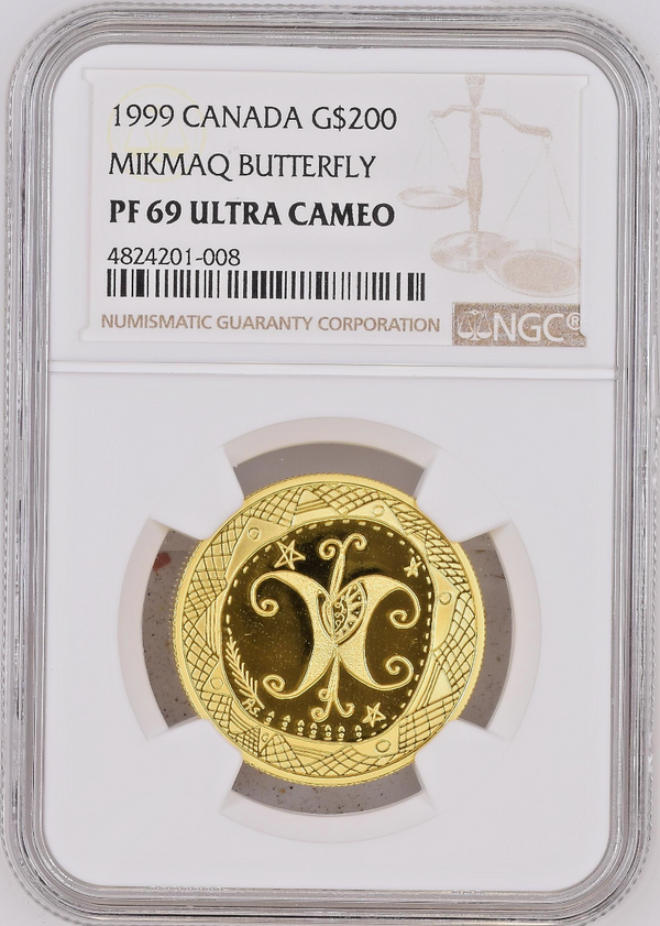1999 Canada Gold $200 The Butterfly Canadian Native Cultures Traditions NGC PF69
