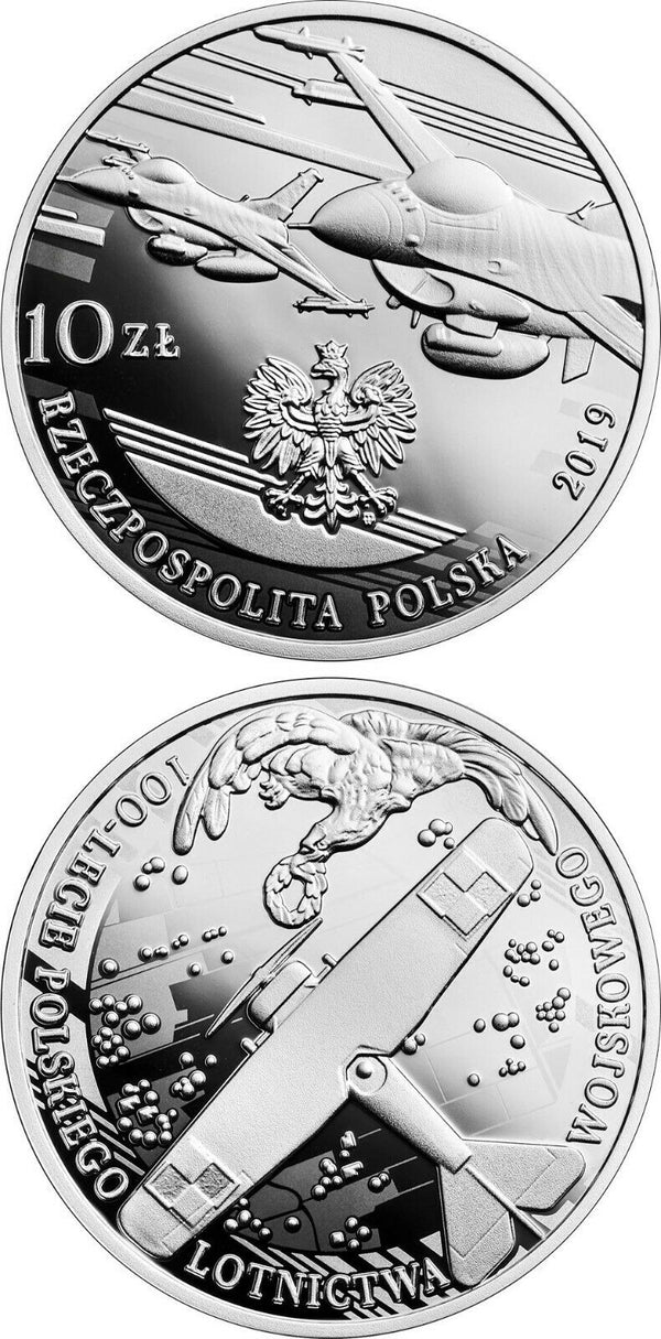 2019 Poland Silver 20 Zloty 100th Anniversary Polish Military Aviation Box COA
