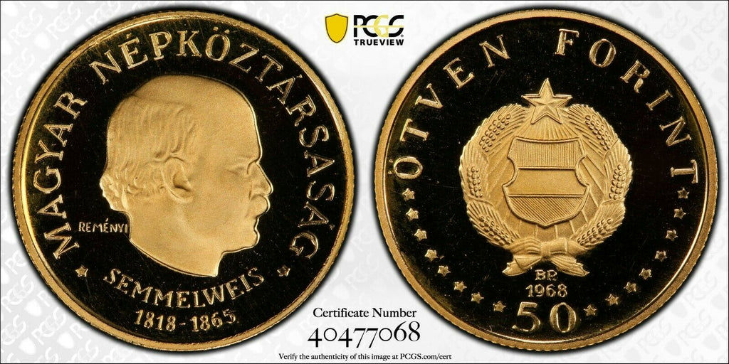 Hungary 1968 Gold Coin 50 Forint Ignác Semmelweis PCGS PF68