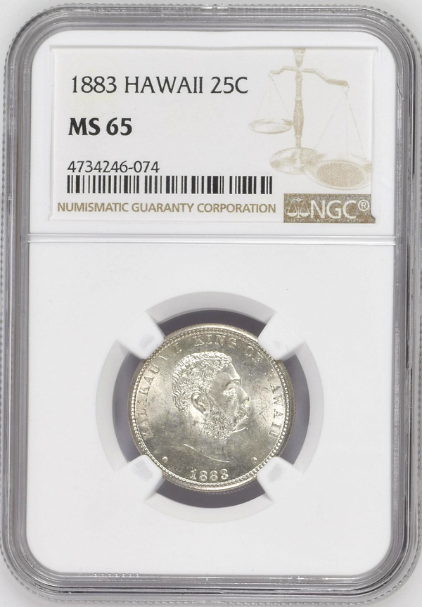 1883 Hawaii Silver 25 cents 1/4 dollar NGC MS65 King Kalakaua United States