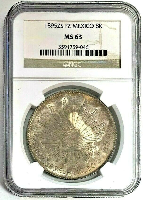 Mexico Republic 1895 Zs FZ Silver 8 Reales REPUBLICA MEXICANA Zacatecas NGC MS63