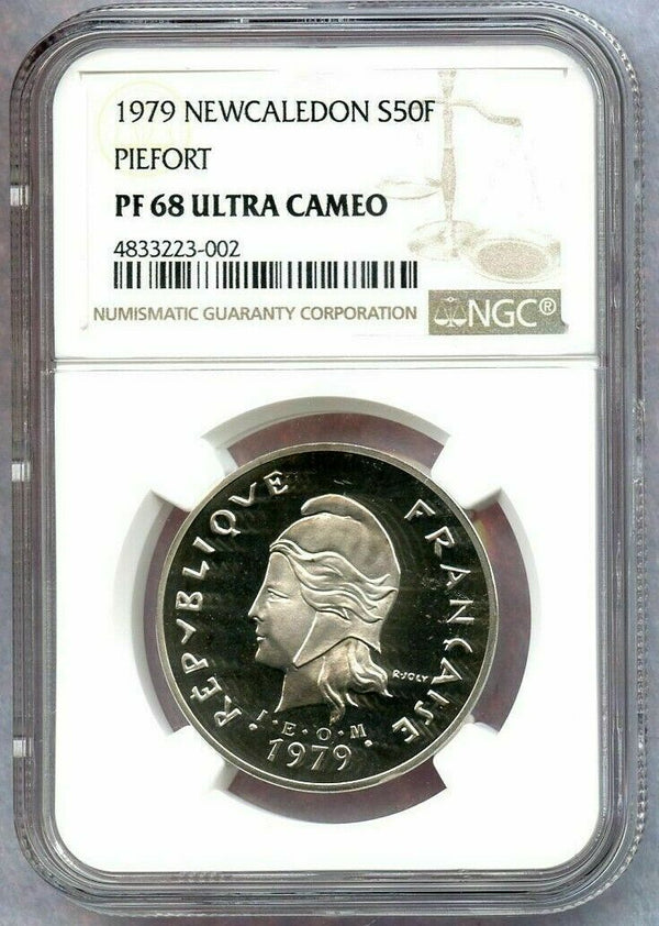 Rare 1979 New Caledonia Silver 50 Francs Piedfort NGC PF68 Mintage-250 coins