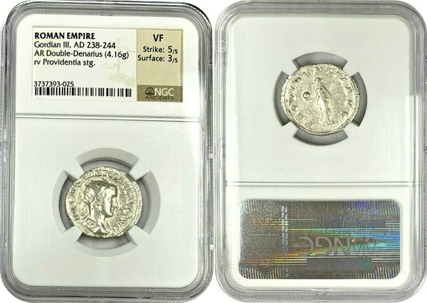 Roman Empire Gordian III AD238-244 Antoninianus Providentia holding Globe NGC VF