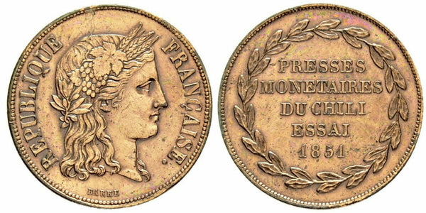 France 1851 Essai Rare Cooper Trial 20 Francs NGC MAZ-1381 for Chilie