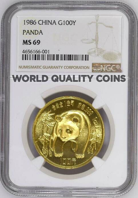 China 1986 Gold Coin 100 Yuan 1oz Panda NGC MS69 nearly perfect condition
