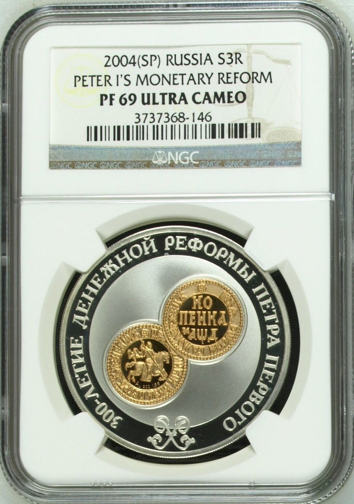 2004 Russia Gold-Silver Bimet 3 Roubles Peter the Great Monetary Reform NGC PF69