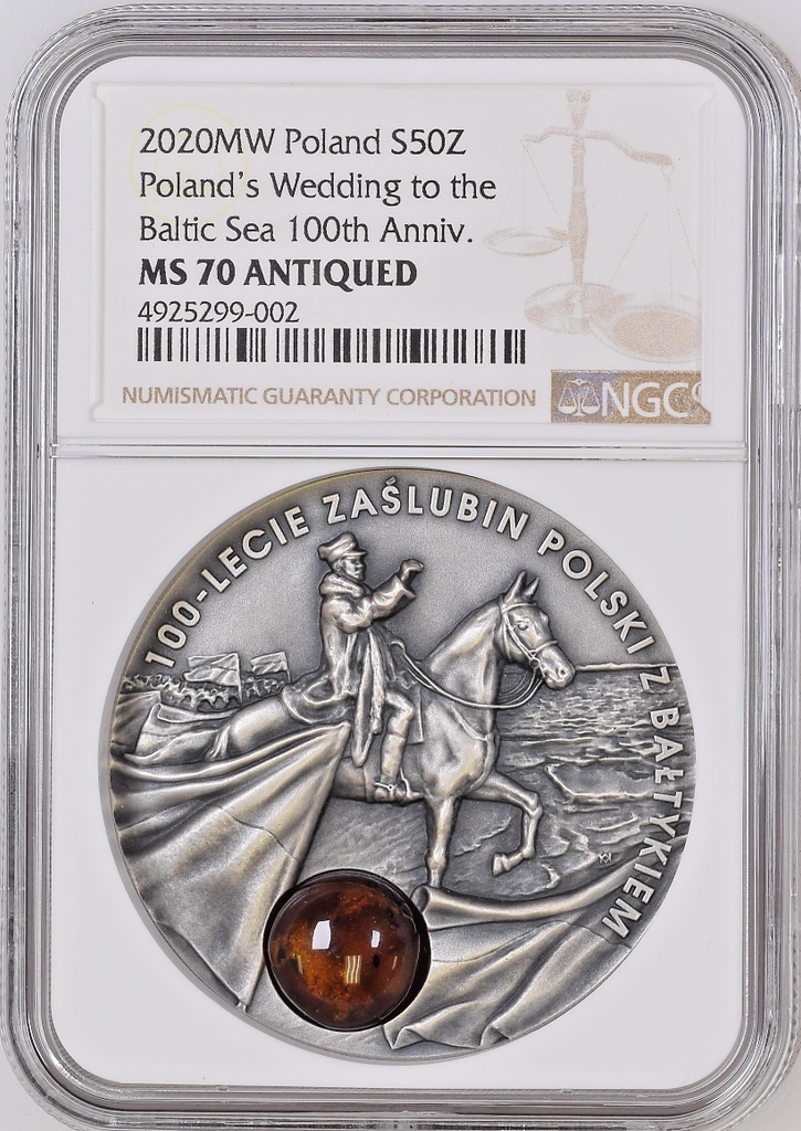 2020 Poland Silver 50 Zloty Wedding to the Baltic Sea 100th Anniversary NGC MS70