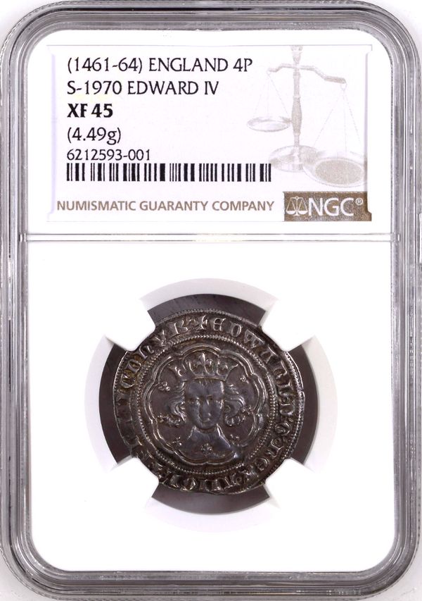 1461-1464 Silver 1 Groat 4 Pence King of England and France Edward IV NGC XF45