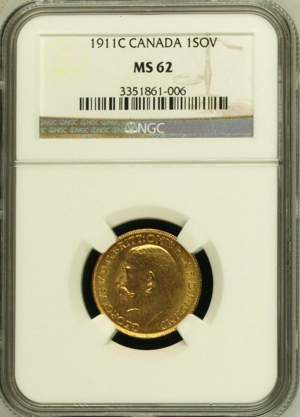 Canada 1911 C Gold Coin Sovereign George V NGC MS 62