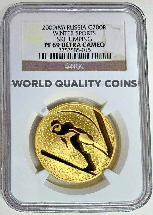 Russia 2009 M Gold 200 Roubles 1oz Winter Sport Ski Jumping NGC PF69 Mintage-500