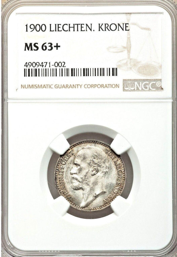 1900 Lichtenstein Silver Coin Krone Prince Johann II NGC MS63+